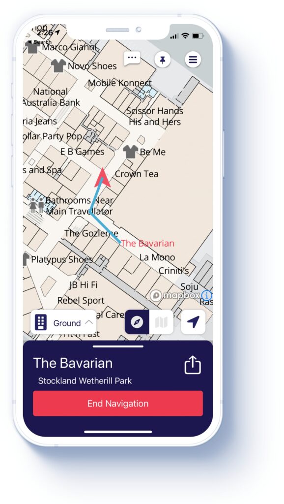 BindiMaps Installed on an iPhone navigating to a shop