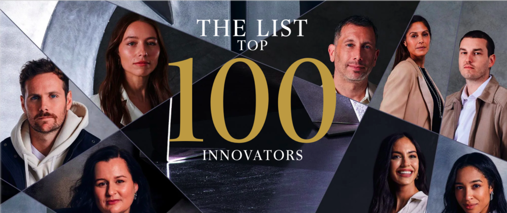 The List of Top 100 Innovators by the Australian showing headshots of 8 leaders who made it to the list. 