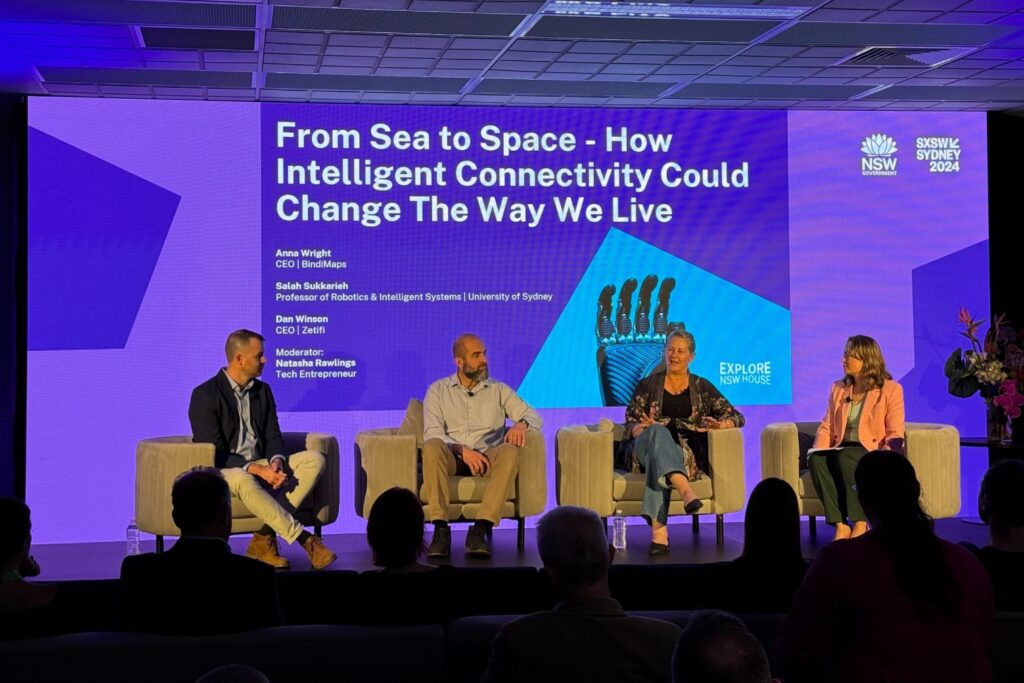 Snippet of CEO Anna Wright on the panel with other panelists at SXSW Sydney
