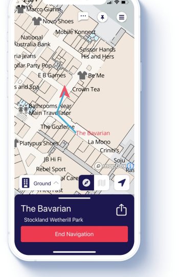 BindiMaps Installed on an iPhone navigating to a shop
